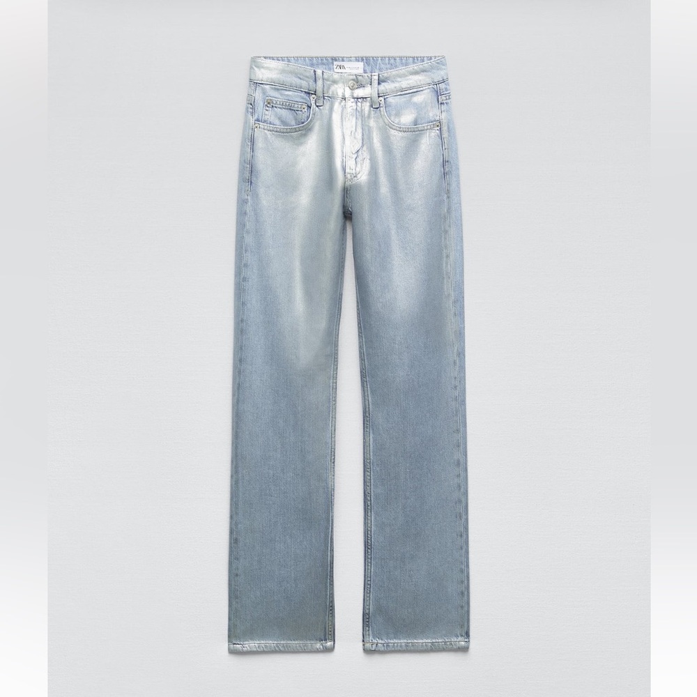 Zara TR MID-RISE STRAIGHT METALLIC JEANS 28(6)